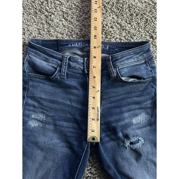 American Eagle  super stretch jeggings size 0 distressed Skinny Leg Medium Wash - Picture 11 of 13